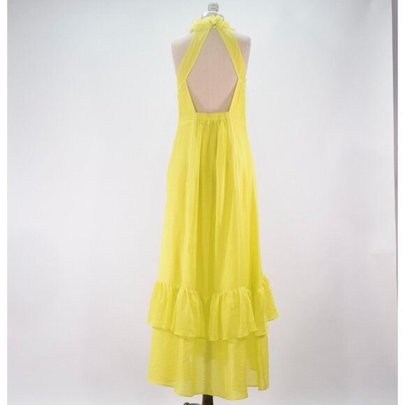 Karen Millen Citrine Yellow Linen-Blend Rosette Maxi Dress - Picture 9 of 11